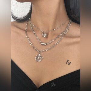 Halloween spider & cobweb charm layered necklace